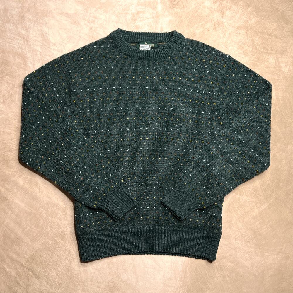 Vintage 90s Green Knit Sweater Multicolor Dotted Grandpa Retro Cabincore Grunge